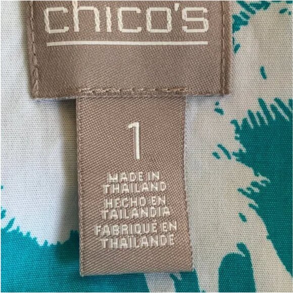 Chico's Sleeveless Aqua Palm Tree Print Wrinkle Resistant Popover Shirt - Picture 6 of 7